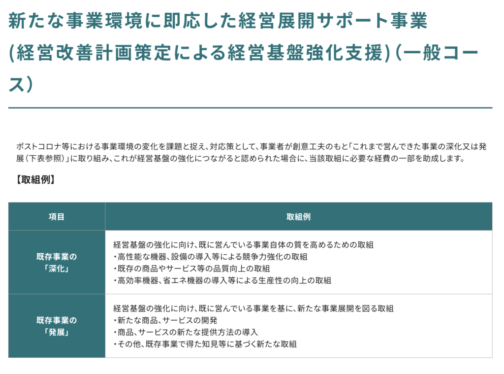 新たな事業環境に即応した経営展開サポート事業
(経営改善計画策定による経営基盤強化支援)（一般コース）