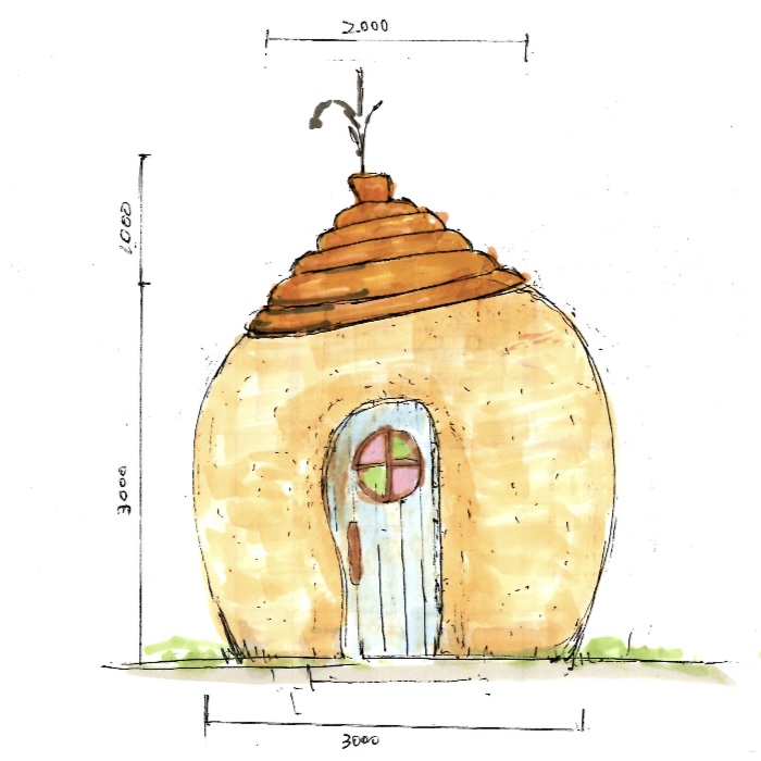 丸い建築　アースバッグ　楕円形　小屋