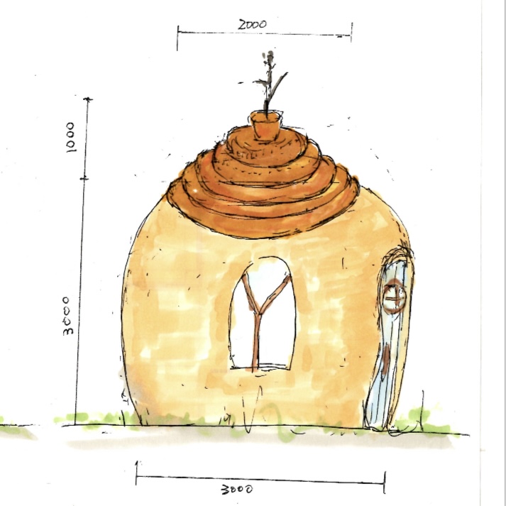 丸い建築　アースバッグ　楕円形　小屋