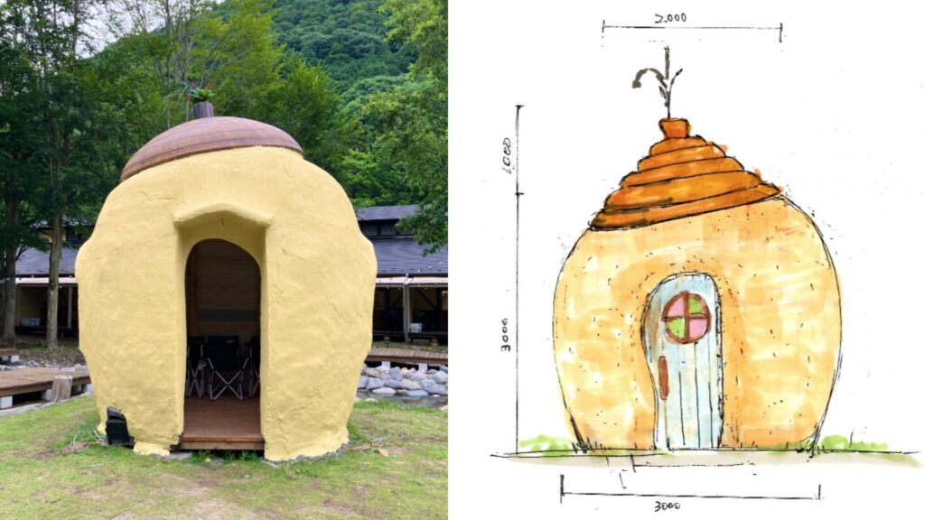 丸い建築　アースバッグ　楕円形　小屋