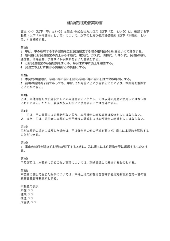 民泊　運営　契約書